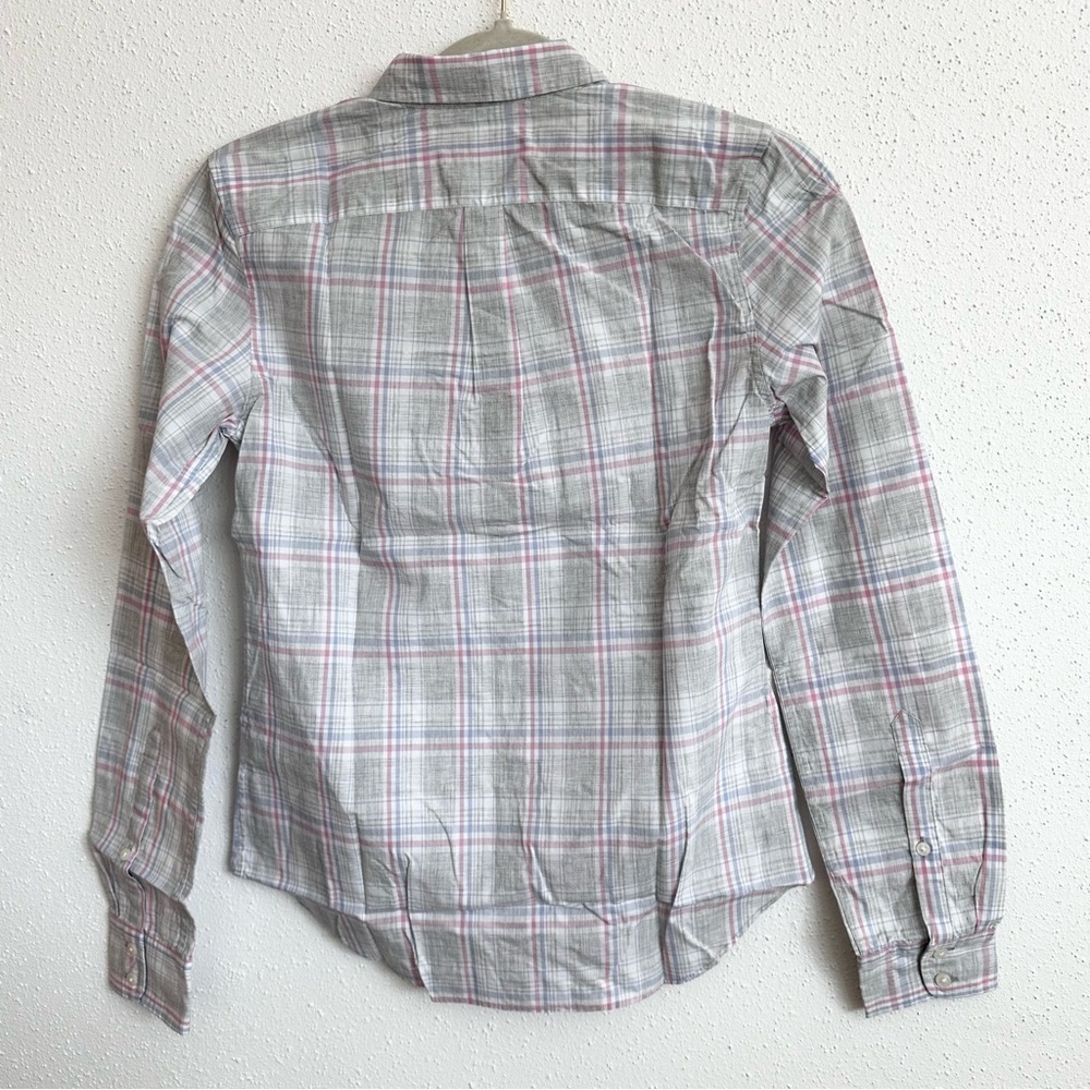 UNTUCKit Chasseles Women’s Plaid Long Sleeve Button Down Shirt Sz 0 Gray White - Picture 3 of 5